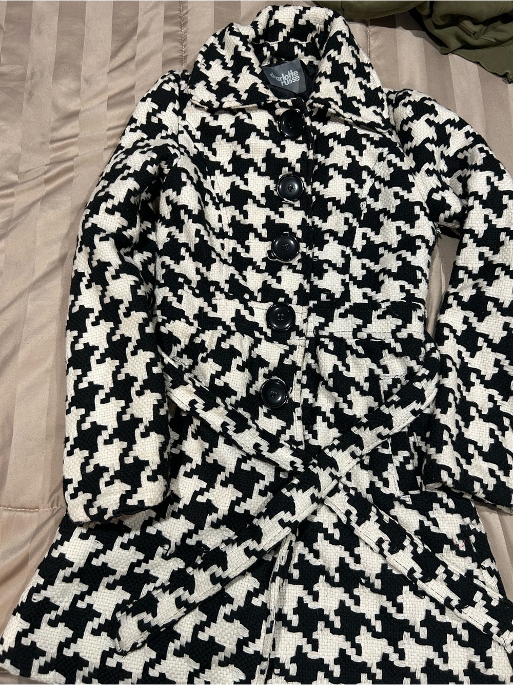 Charlotte Russe Black and White Houndstooth Pea Coat